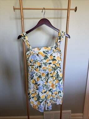 Abercrombie & Fitch Yellow, Green and Blue Floral Romper with Green Leaves